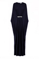 Navy SemSem maxi dress with crystal detail, featuring a flowing silhouette and elegant design, shown from the front.