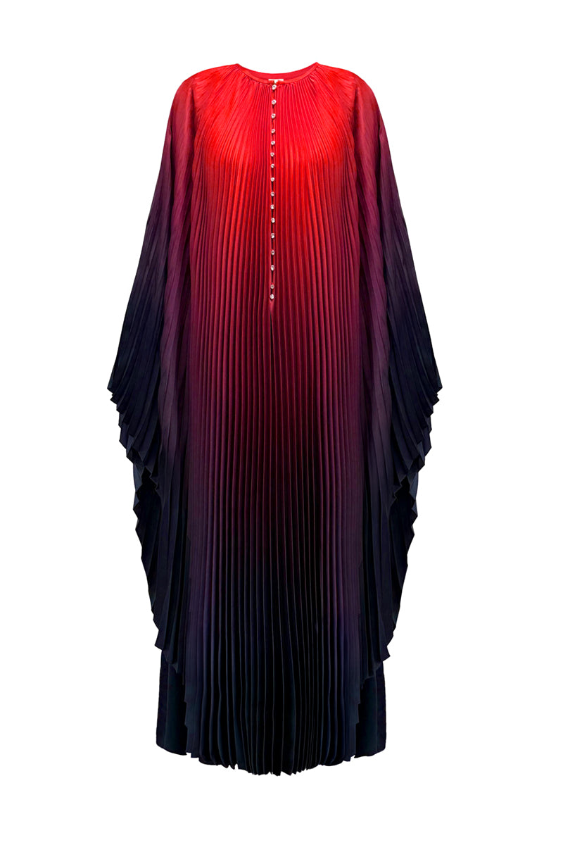 OMBRÉ PRINTED PLEATED KAFTAN IN SUNSET