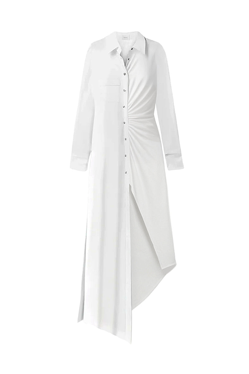 ASYMMETRIC EGYPTIAN COTTON SHIRT DRESS IN WHITE - CULT MIA