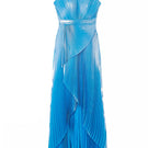 Blue SemSem Capri Draped Plissé-Lame Maxi Dress with flowing fabric and elegant draping, front view highlighting its stylish design.