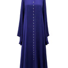 SemSem Cult Mia X silk kaftan dress with crystal embellishments in indigo, showcasing a flowing maxi dress with intricate details.