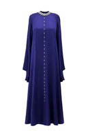 SemSem Cult Mia X silk kaftan dress with crystal embellishments in indigo, showcasing a flowing maxi dress with intricate details.