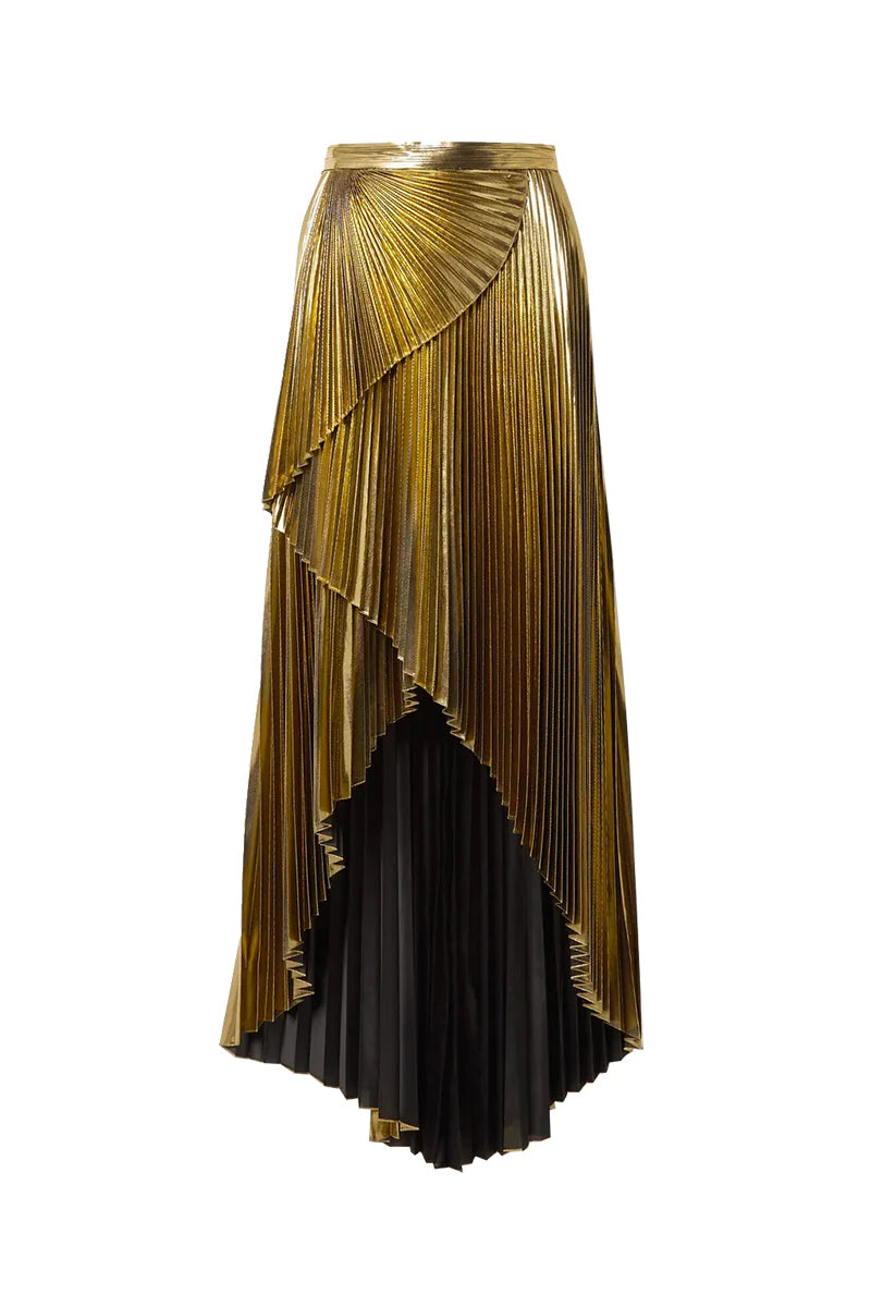 PLEATED METALLIC GOLD SKIRT IN GOLD - CULT MIA