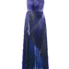 Purple draped silk-blend plissé lamé maxi gown by SemSem, featuring flowing fabric and elegant silhouette.