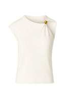 Ivory jersey top by SemSem featuring gold hardware, shown from the front with a sleek, fitted design and stylish details.