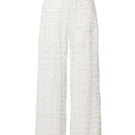 White silk chiffon embellished wide-leg pants by SemSem, shown from the front view with flowing fabric and intricate embellishments.