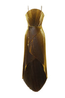 Gold silk-blend plissé lamé gown by SemSem, draped maxi dress with elegant flowing fabric and shimmering finish, front view.