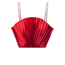 Red SemSem cropped plissé satin bustier top with structured fit and elegant pleats, perfect for stylish tops.
