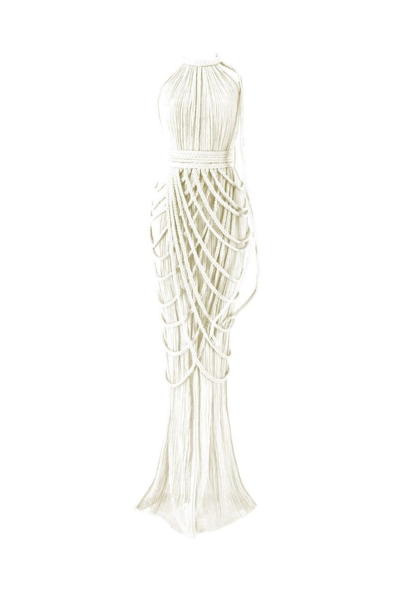 Kasia Kulenty VERRA nude maxi gown, elegant flowing dress with soft fabric, designed for formal occasions.