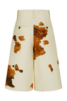 Printed wool silk Bermuda shorts in pale yellow by JINSUN, shown with relaxed fit and stylish design.