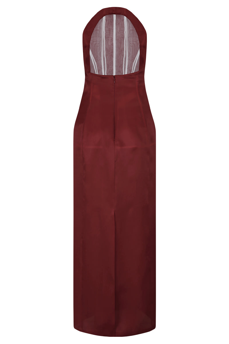 CORSET SILK GOWN IN RED - CULT MIA