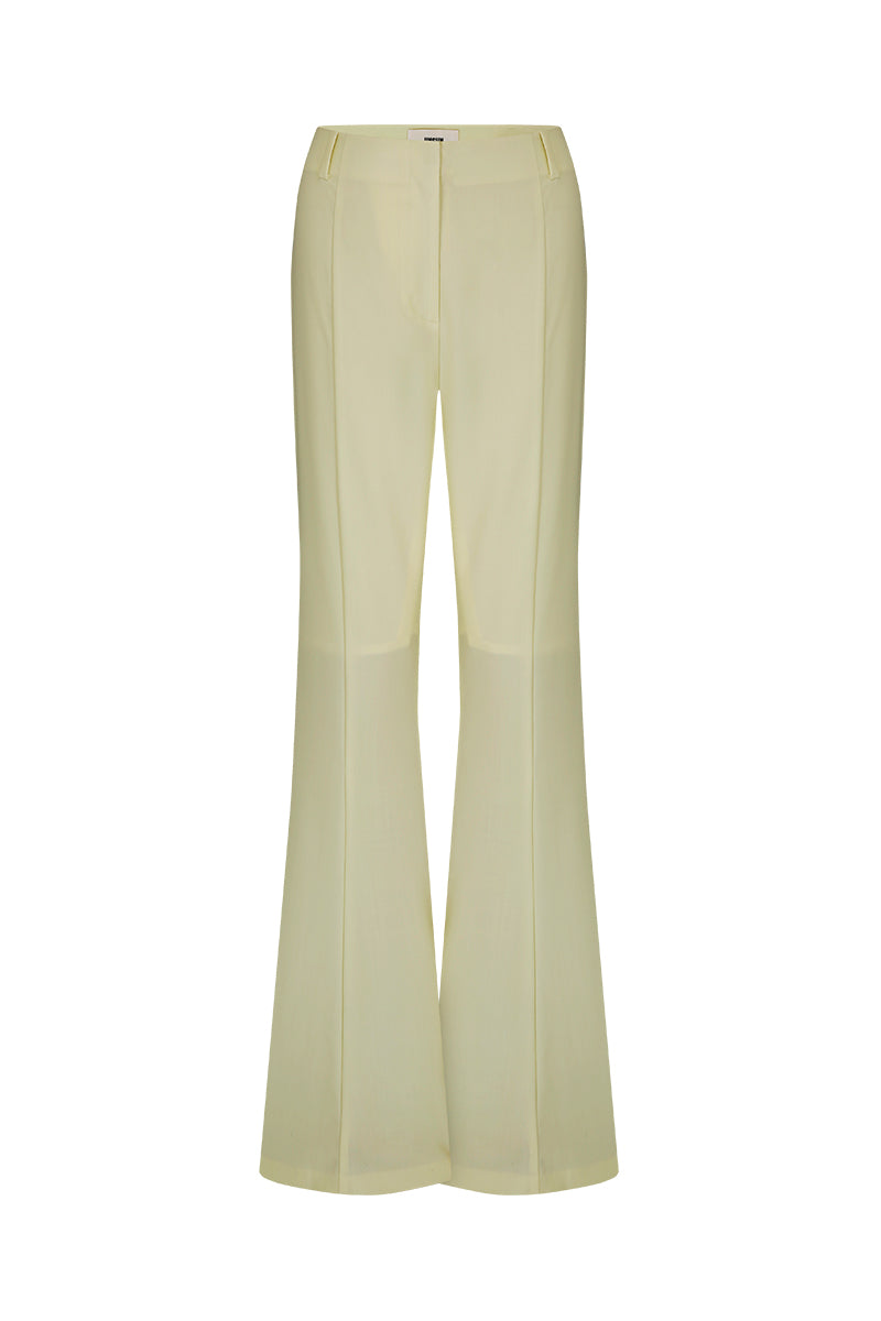HIGH-WAISTED FLARED WOOL PANTS IN LEMON - CULT MIA