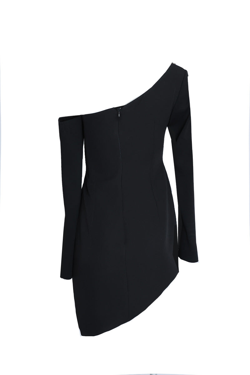 BLACK DRESS WITH EMBELLISHED CHEST HEM - CULT MIA