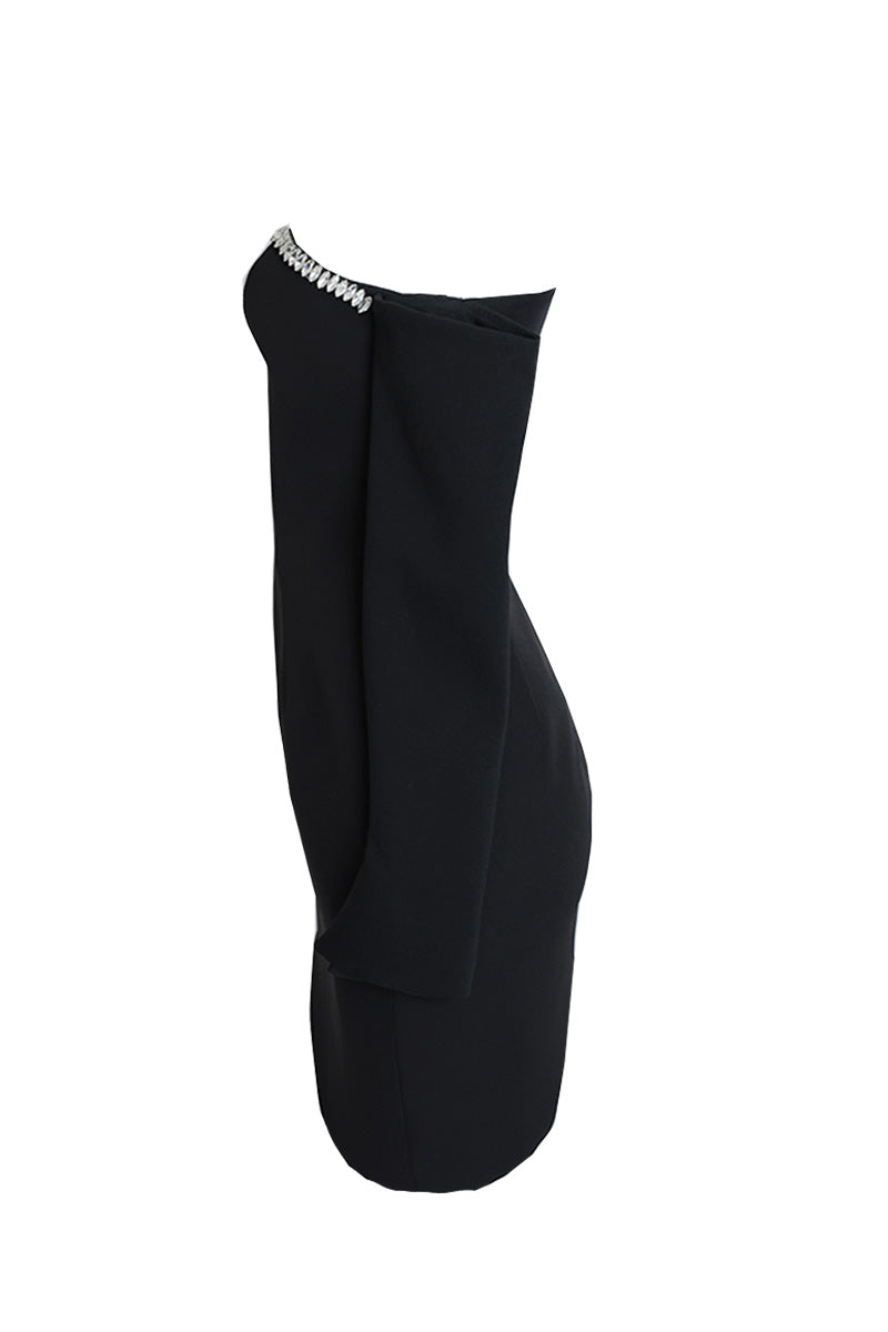 BLACK DRESS WITH EMBELLISHED CHEST HEM - CULT MIA