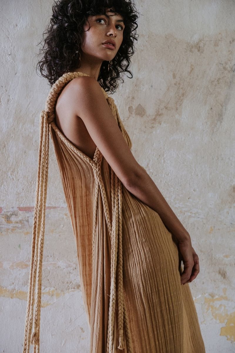 Kasia Kulenty GIA GOWN in Sand, a stylish maxi dress with flowing fabric and elegant design, perfect for sophisticated occasions.