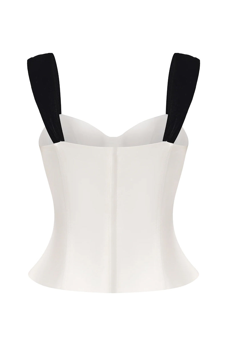 Nana Jacqueline GIA Top in white, back view showing bow detail and fitted style, perfect for stylish casual or dressy wear.