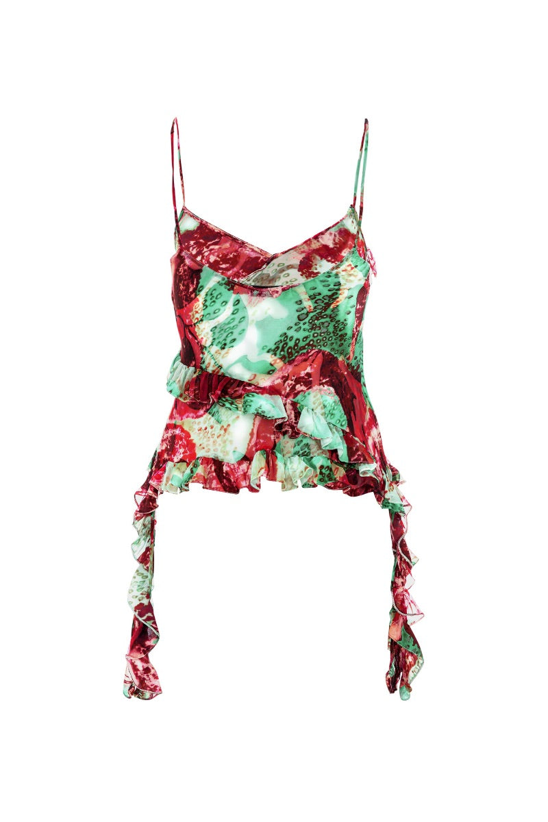 Multicolor GIANNA TOP by Suncillo, featuring a stylish design with vibrant patterns, shown on a hanger.
