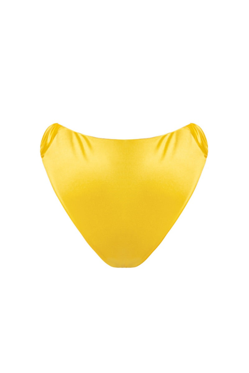Suncillo Gina glossy bikini bottom in Sicily yellow, featuring a sleek, shiny swimwear design with a comfortable fit.