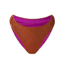Suncillo Gina sparkly terracotta bikini bottom with shimmering fabric and a high-cut design, displayed on a flat lay.