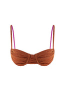 Suncillo Gina sparkly terracotta bikini top with adjustable straps and shimmering fabric, designed for stylish beachwear.