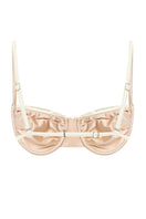 White pearl Gina glossy bikini top by Suncillo featuring a sleek design and adjustable straps on a flat lay.