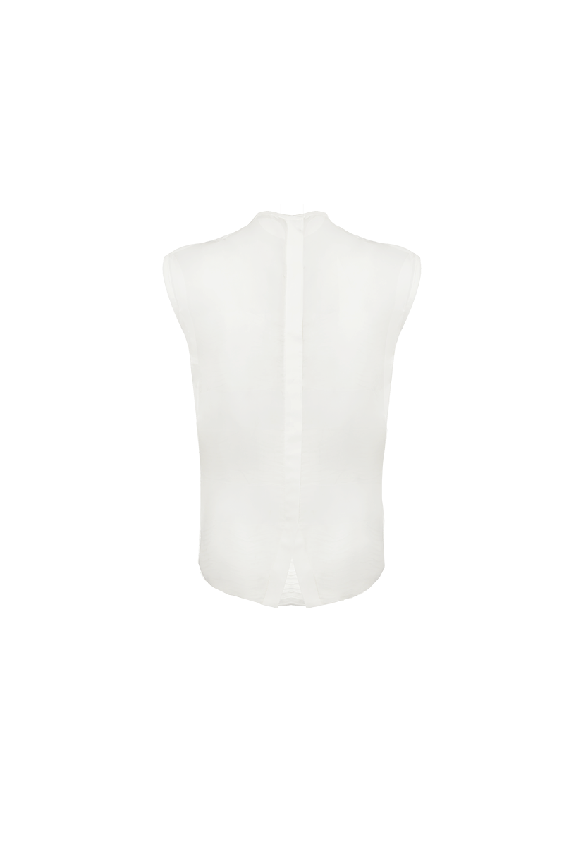Elegant ivory Ginny top by ANA + MARIA, featuring a stylish design, displayed on a ghost mannequin for a clear view.
