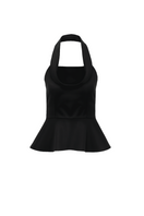 Black Giselle top by ANA + MARIA, featuring a stylish design, displayed on a mannequin. Perfect for casual or dressy occasions.