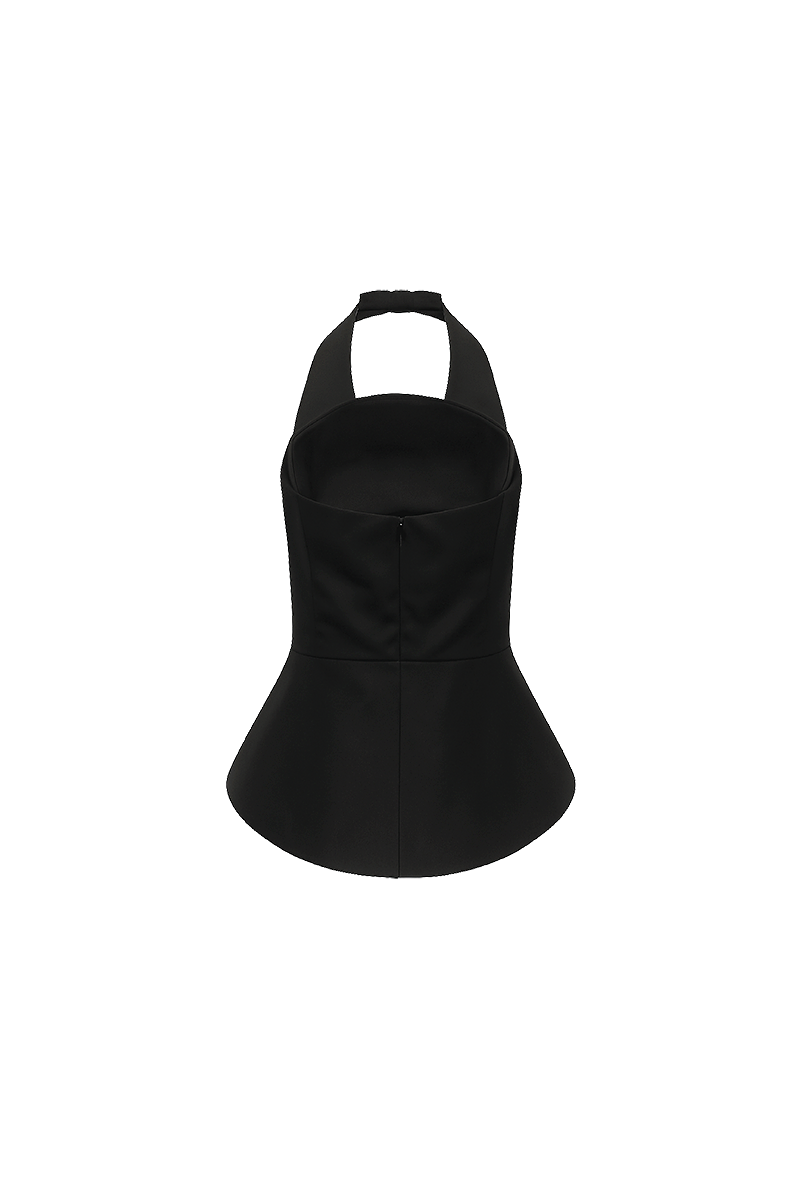 Black Giselle Top by ANA + MARIA, showing a stylish women's sleeveless blouse with a relaxed fit and V-neck design.