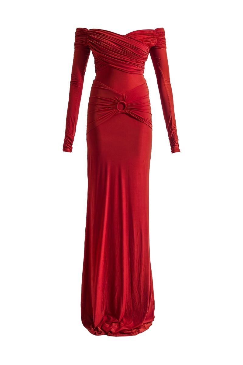GIULIA BRICK RED MAXI DRESS - CULT MIA