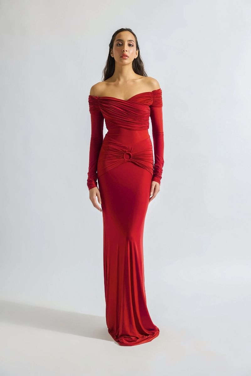 GIULIA BRICK RED MAXI DRESS - CULT MIA