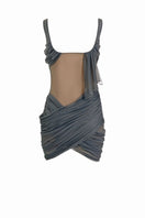Black YASSMIN SALEH Glimpse midi dress with ghost back design, showcasing elegant fabric and stylish silhouette.