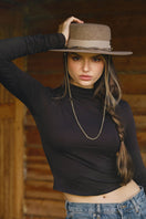 Gold and beige canotier hat by LE SH KA featuring a stylish wide brim and classic design, perfect for sunny days.