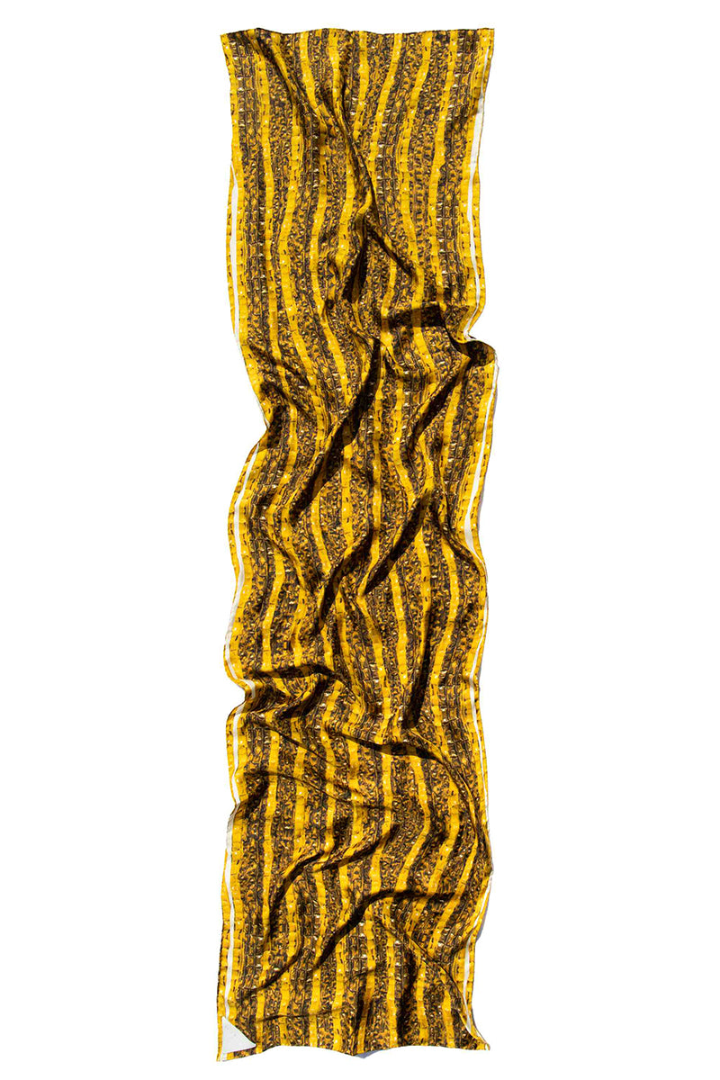 Gold Brocot silk scarf by Amel Batita, showcasing luxurious fabric and elegant design perfect for stylish accessories.