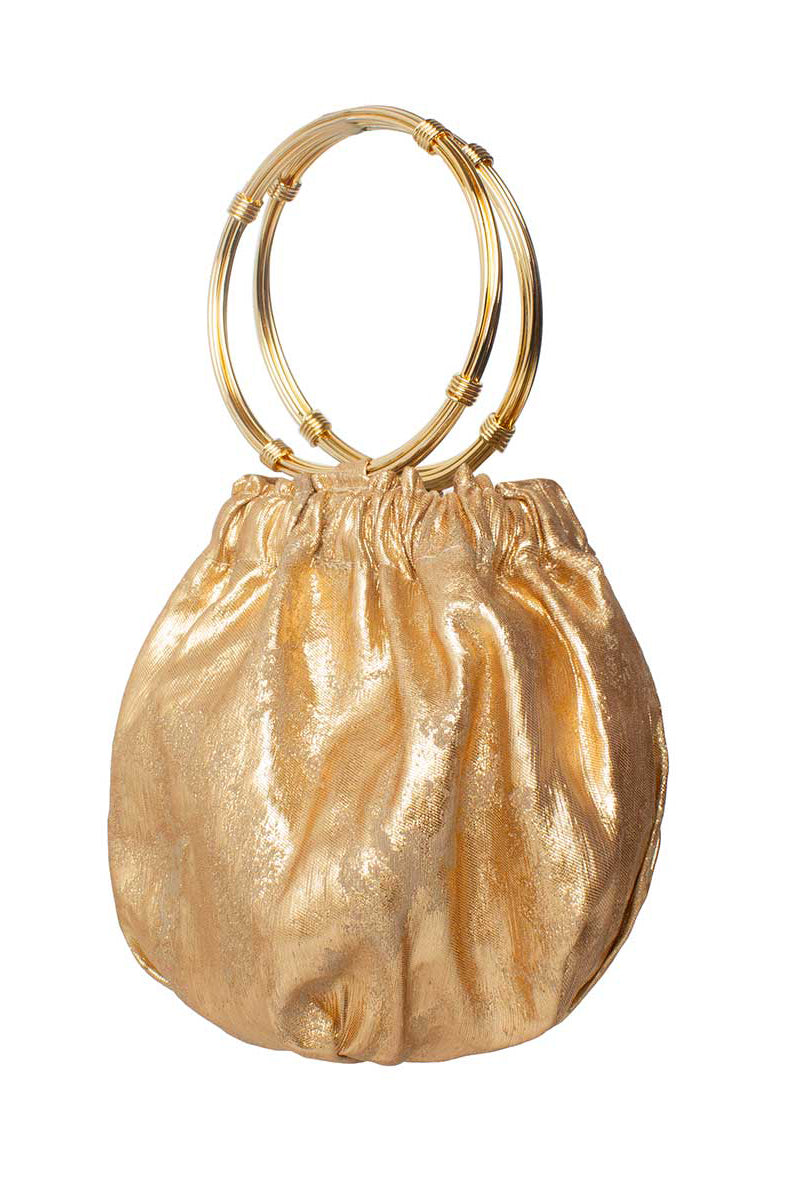 Gold Alice wristlet by Sarah's Bag, a stylish gold-toned top handle bag with elegant design and compact size.