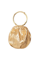 Gold Alice Wristlet by Sarah's Bag featuring a sleek gold top handle design with elegant detailing.