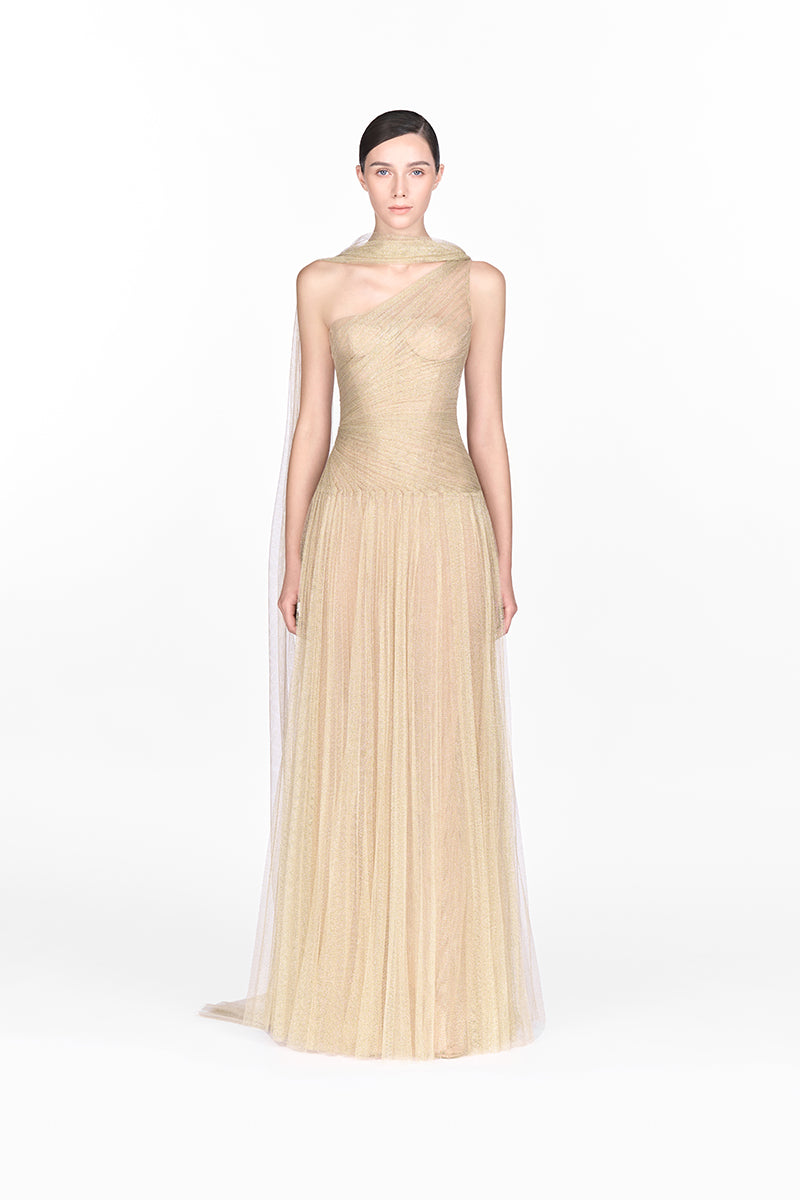 GOLD DRAPED MAXI DRESS - CULT MIA