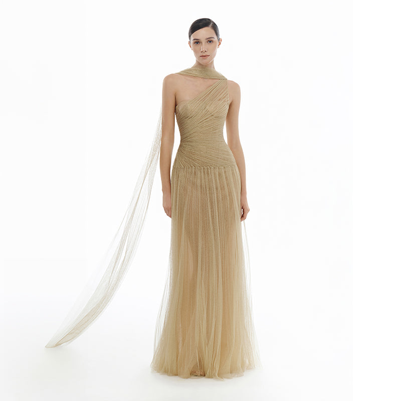GOLD DRAPED MAXI DRESS - CULT MIA