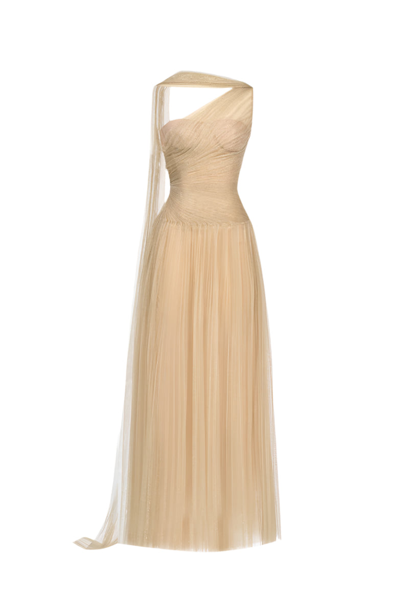 GOLD DRAPED MAXI DRESS - CULT MIA