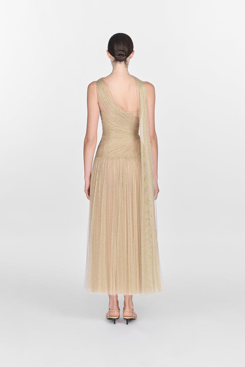 GOLD DRAPED MIDI DRESS - CULT MIA