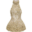 Gold high neck jumpsuit by Montsand, featuring a sleek fit and elegant design, perfect for stylish occasions.
