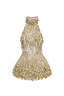 Gold high neck jumpsuit by Montsand, featuring a sleek fit and elegant design, perfect for stylish occasions.