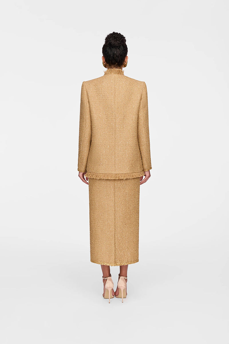 Montsand Gold Julia Jacket in gold, stylish women's jacket with a sleek design, shown on a neutral background.