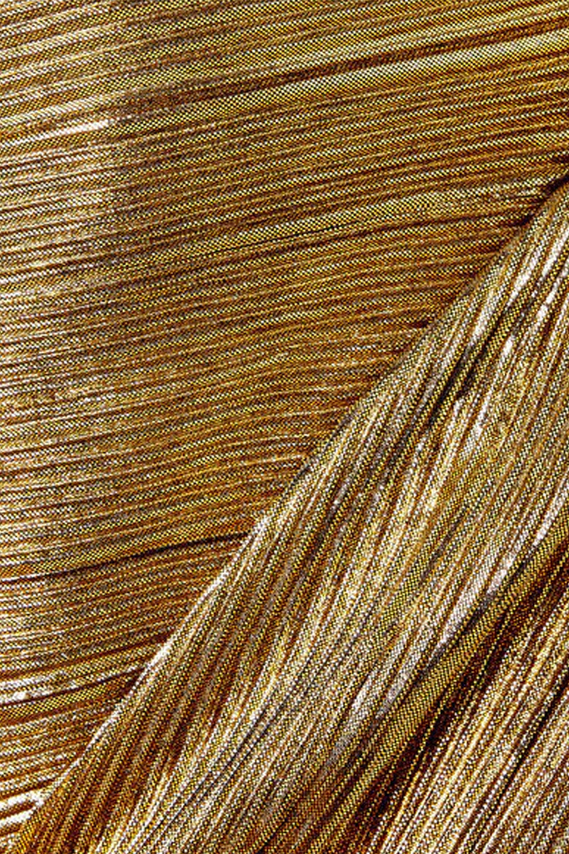 Gold plissé top from SemSem, showcasing shimmering fabric and stylish pleated design, perfect for elegant casual wear.