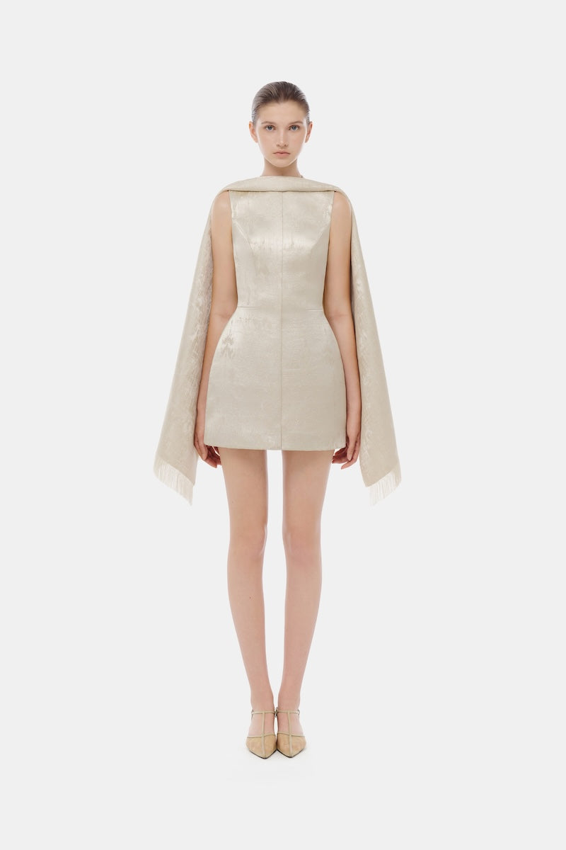 GOLD TAYLORED SCARF MINI DRESS