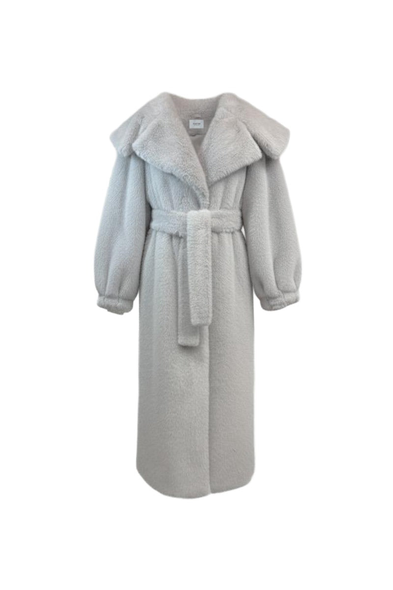 معطف من الفرو الصناعي الرمادي، بنمط "أولد موني"