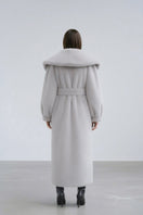 Gray faux fur coat by Fortini, stylish old money-inspired coat with plush texture and elegant design.