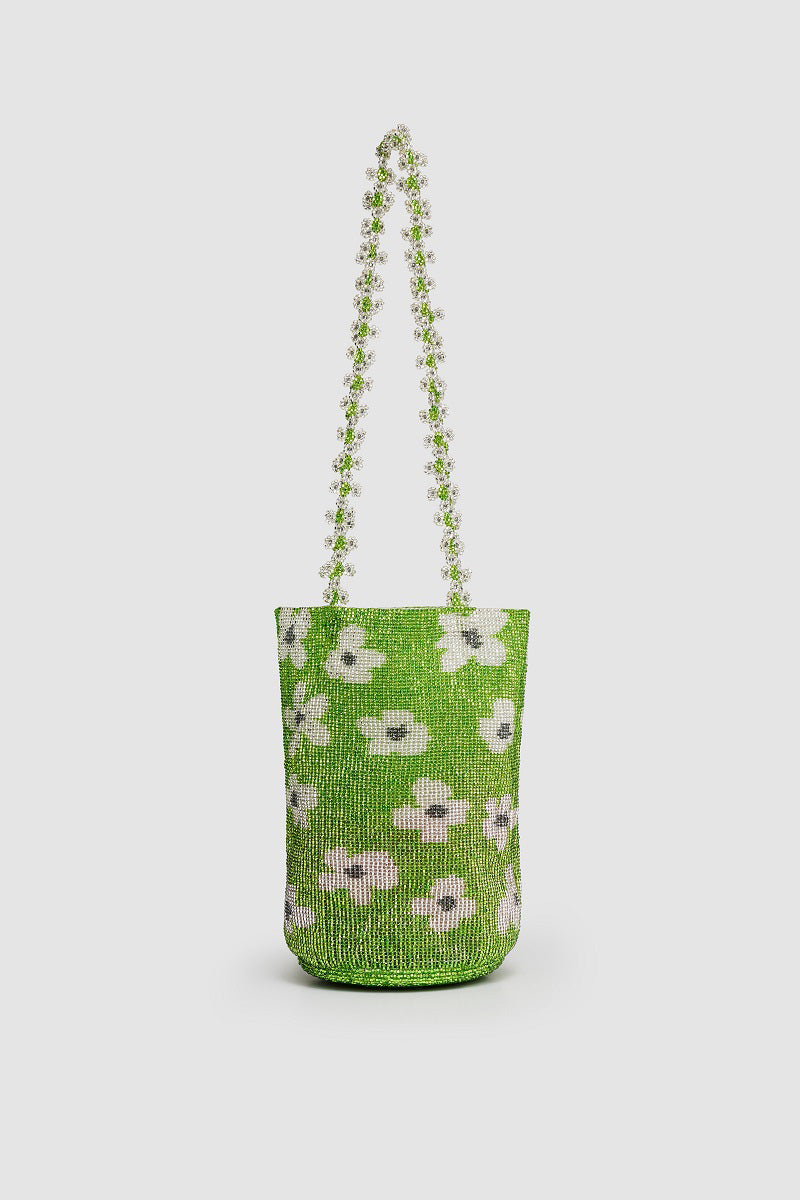 Green shoulder bag with floral design from Pura Utz, featuring a vibrant green color and stylish, lightweight construction.