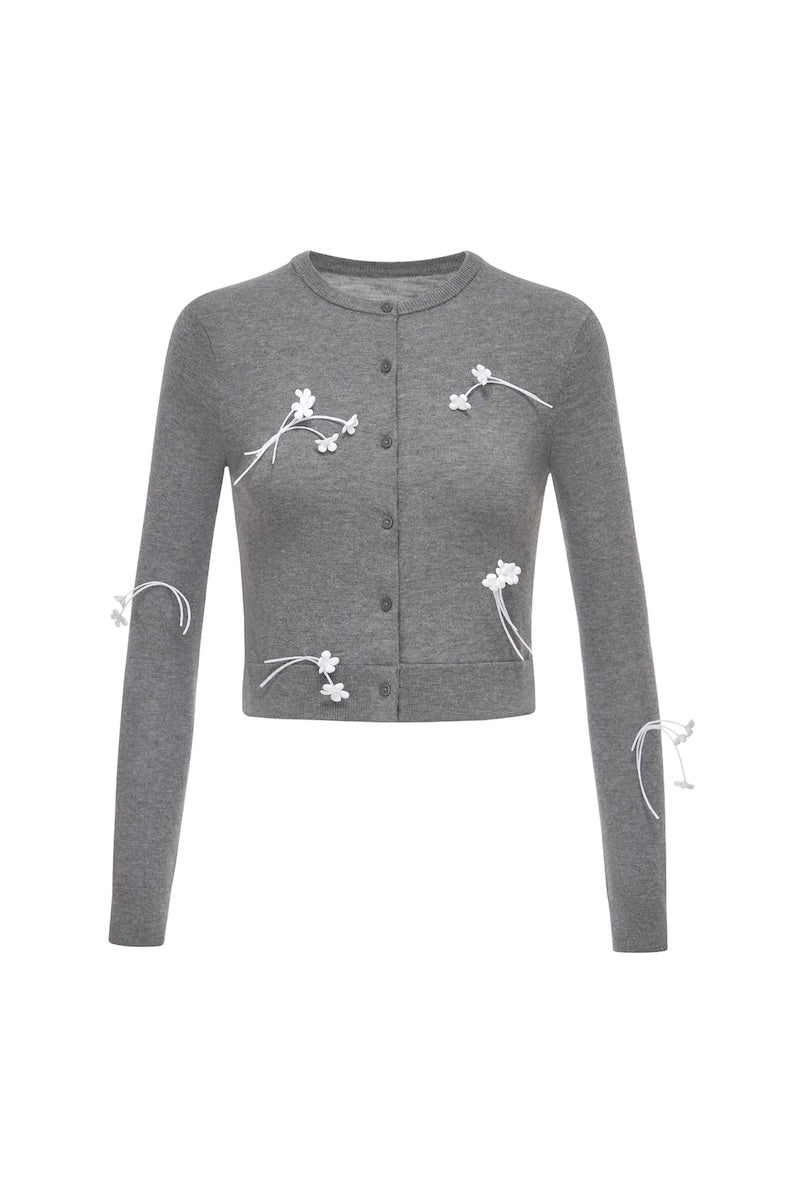 GRAY 3D FLORAL CARDIGAN