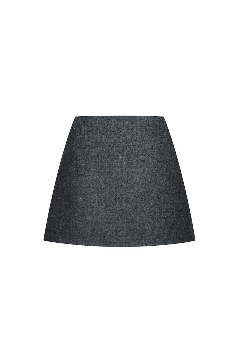 Gray mini skirt from Montsand, featuring a fitted design and casual style, shown on a model.