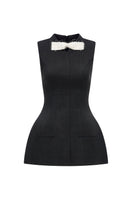 Gray sleeveless blazer with bow detail, stylish top by Montsand, shown on a plain background.
